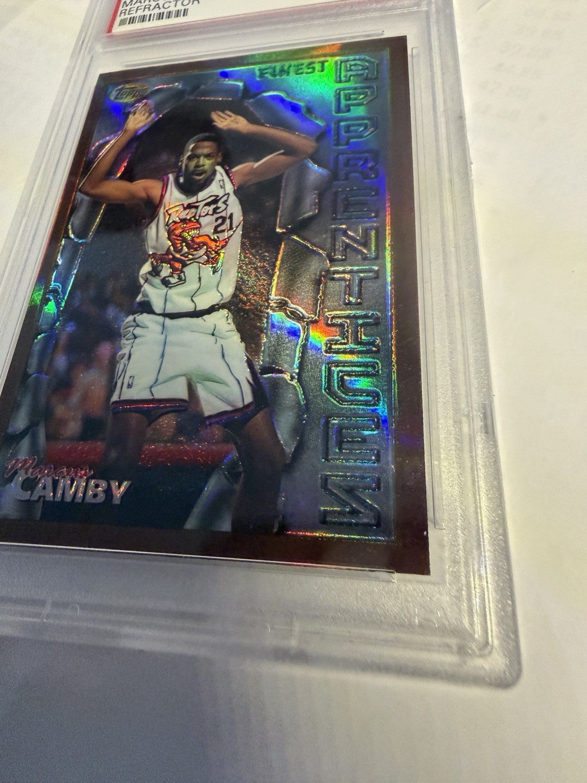 1996-97 Topps Finest Bronze Marcus Camby #82 Refractor (RC) Rookie Mint PSA 9