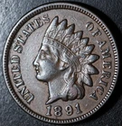 1891 INDIAN HEAD CENT - With LIBERTY & DIAMONDS - XF EF