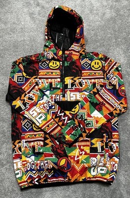 Reason Brand Men s Pullover Windbreaker 1/4 Zip AOP Abstract L Aztec Geometric