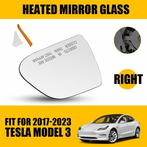 Right Heated Mirror Glass W/ Backing Passenger Side for Tesla Model 3 2017-2023