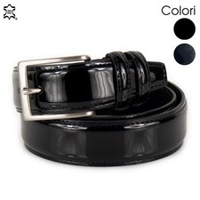 Cintura Uomo Vernice Lucida Nera Blu Made Italy Elegante Cerimonia Smoking Abito