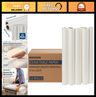 Disposable Exam Table Paper Rolls - 12 Pack, 21''x200ft White Smooth Cover for Sp