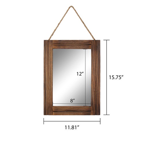 16 X 12 Inch Rustic Wood Framed Wall Mirror with Hanging Rope for Farmhouse D... - Picture 5 of 9