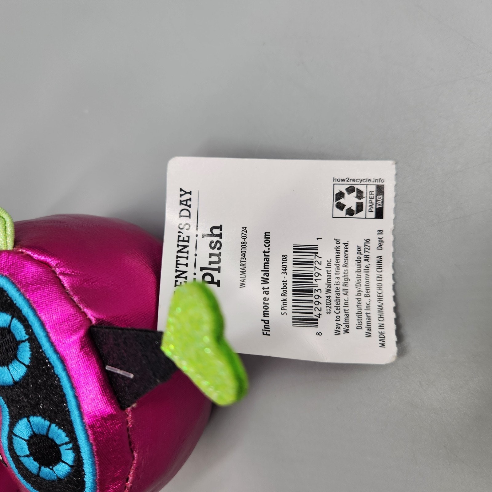 Way To Celebrate Pink Robot Plush Valentine's Day Metallic Toy 8" Small Walmart