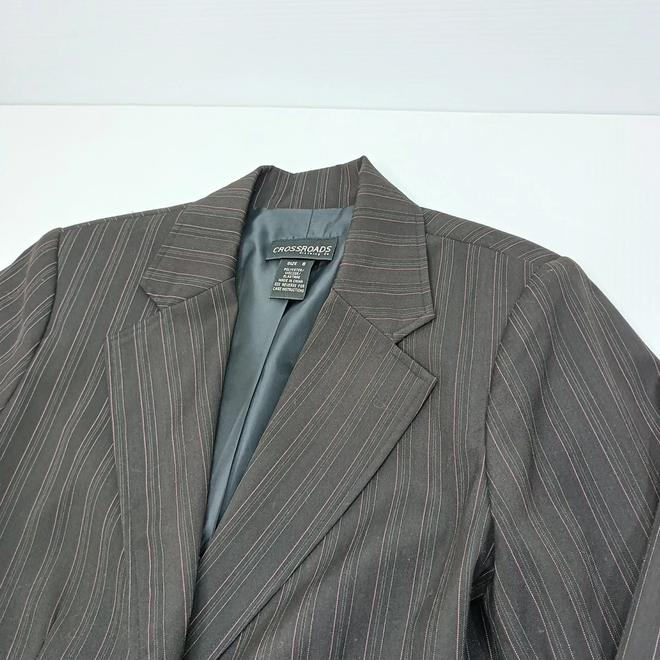 Crossroads Blazer Jacket Womens Size 8 Black Pinstripe Single Button - image 3 of 4