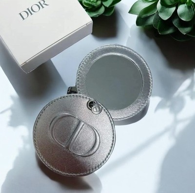 DIOR BEAUTY SILVER Bag Charm Mirror Round Keychain Key ring Novelty GWP NIB