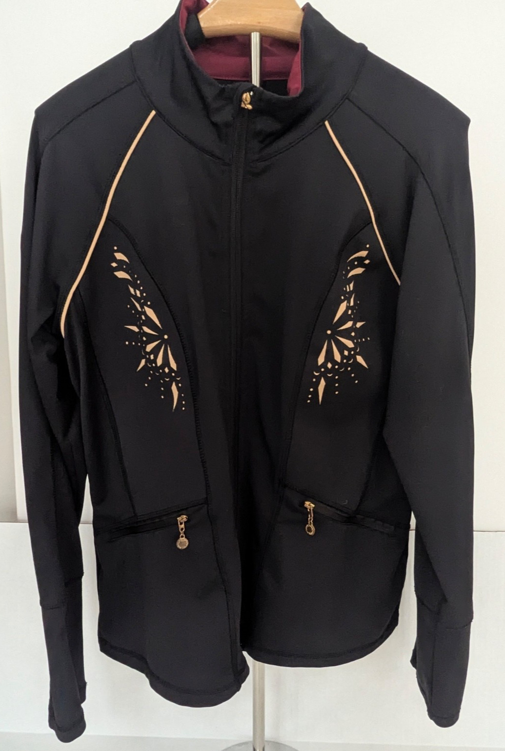 CATHERINE MALANDRINO Women's Size L  Activewear Jacket Full Zip Cutouts Black