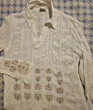 FDJ FRENCH DRESSING Ivory Crinkle Pleat Embroidered Blouse Size 8