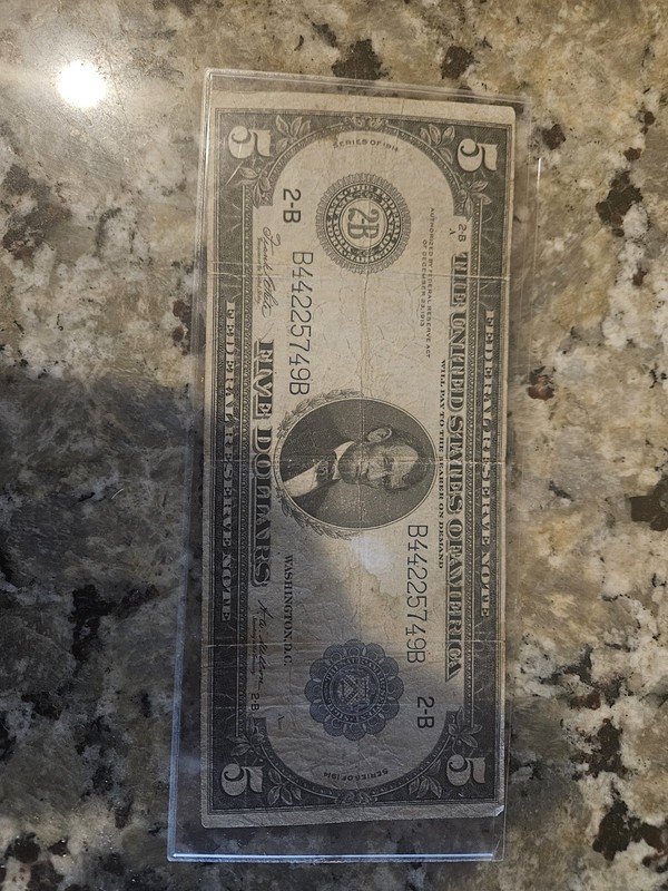 1914 $5 Dollar Large Size Federal Reserve  Blue Seal Note
