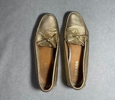 Prada Women's Gold Leather Loafers 38