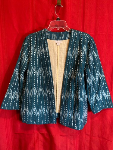 Chaqueta forrada Pure J Jill verde azulado crema puntadas bolsillos con abertura lateral talla M genial - Imagen 21 de 21