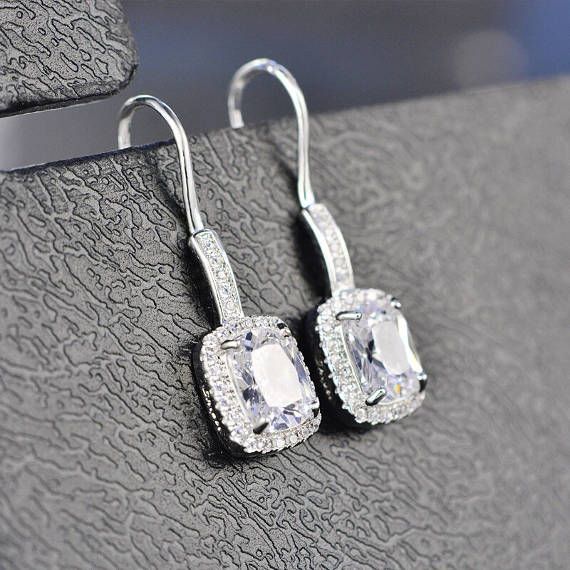 Pendientes colgantes zafiro artificial 5 colgantes joyería circonita cúbica plata brillante esmeralda Foto 4 de 4