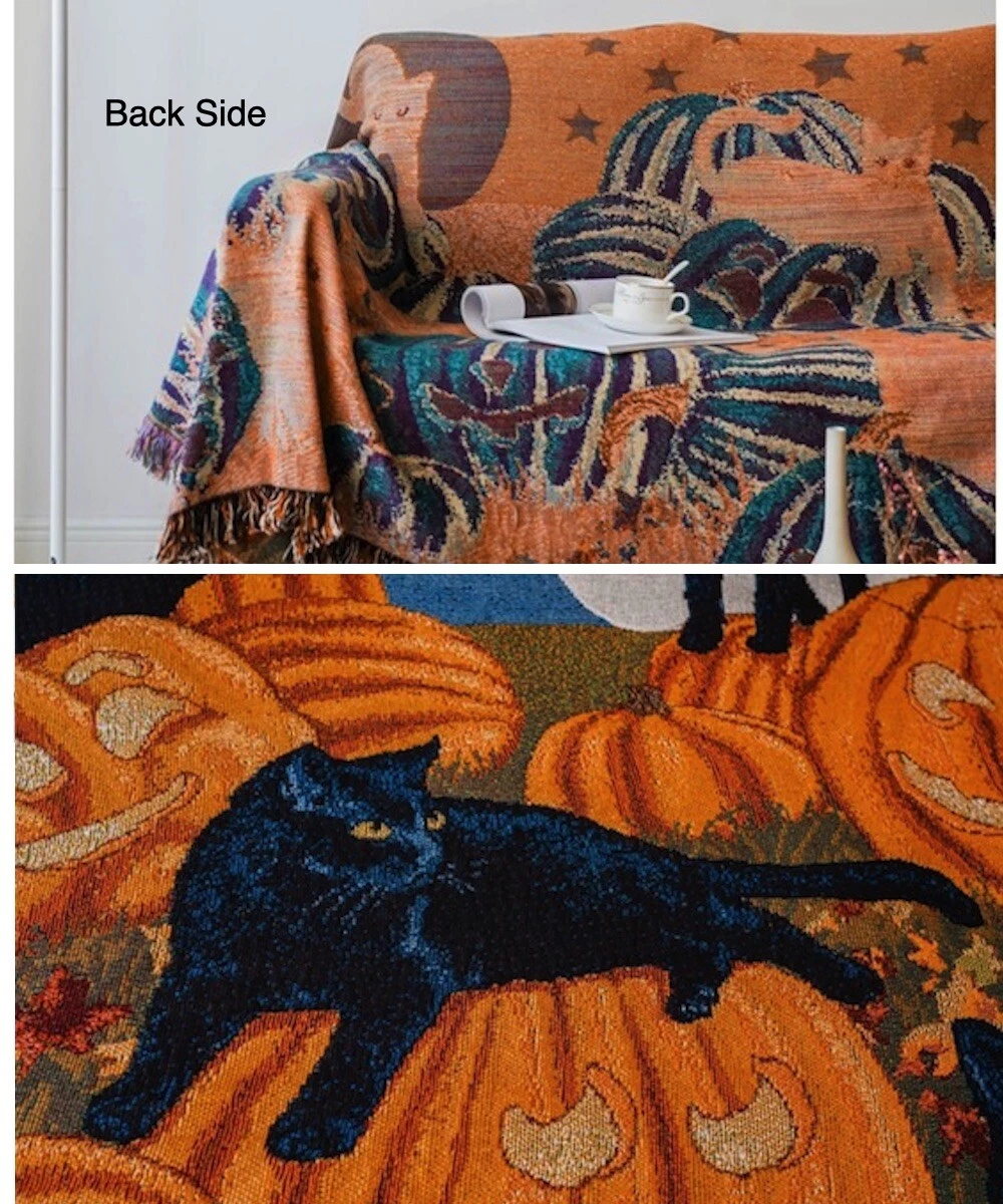 XX Large Halloween Cat Kitten Pumpkin Cotton Sofa Throw Blanket Clearance SALE