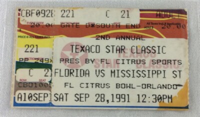 CFB 1991 09/14 Miss St. vs Florida LAMINATED Football Ticket-Sleepy Robinson