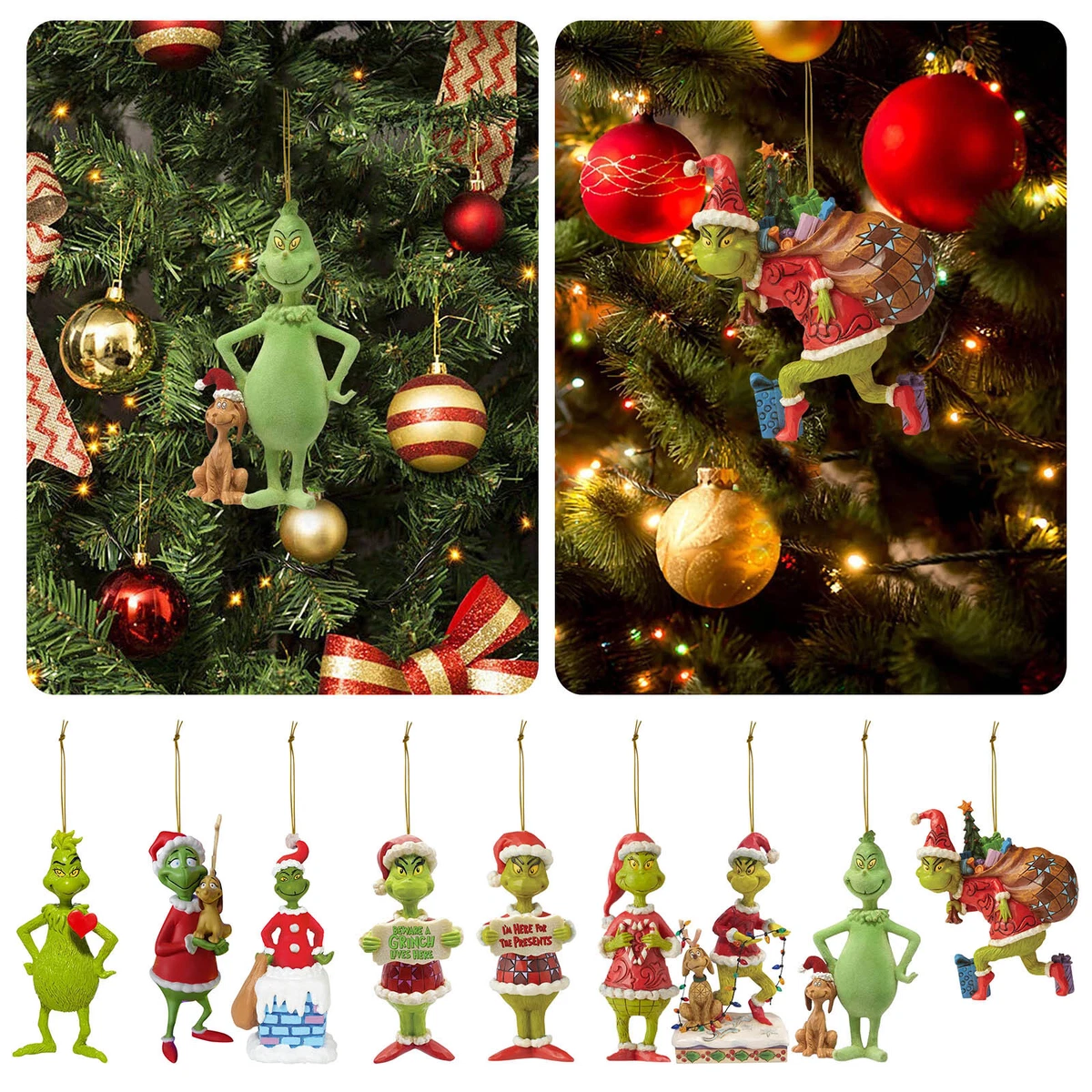 Merry Christmas Grinch Ornaments Xmas Tree Hanging Figure Pendant ...