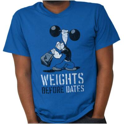 Weights Before Dates Gym Workout Popeye Gift Mens Casual Crewneck T Shirts Tees