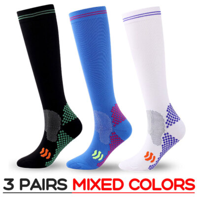 3 Pairs Compression Socks for Women Men Knee High 20-30mmhg Stocking for Sports