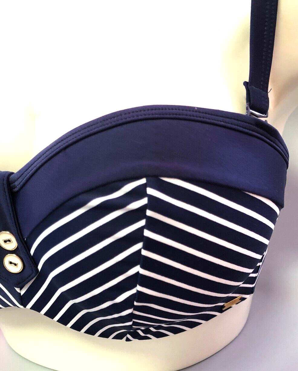 Panache Britt Stripe Bikini Top 34E Navy/White Strapless Underwired SW0923 BNWT image 3