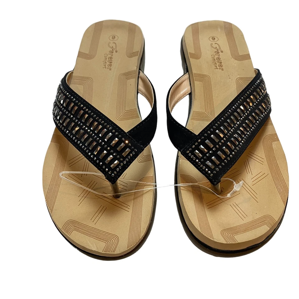 Forever Link Tracy-27 Flip Flop Thong Sandals Womens Size 9 Black Rhinestone - Image 3 of 4