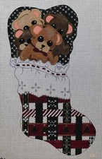 RIBBONS  TEDDY BEARS CHRISTMAS STOCKING Hand Painted Needlepoint Canvas TS 22"