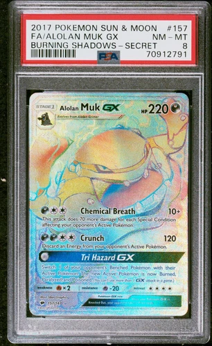 PSA 8 NM-MT Alolan Muk GX 157/147 Burning Shadows Secret Rare Holo Pokémon 2017