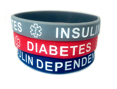 Diabetes Insulin Dependent Adult Silicone Bracelets (Lot of 2 or 3) 3 Colors!
