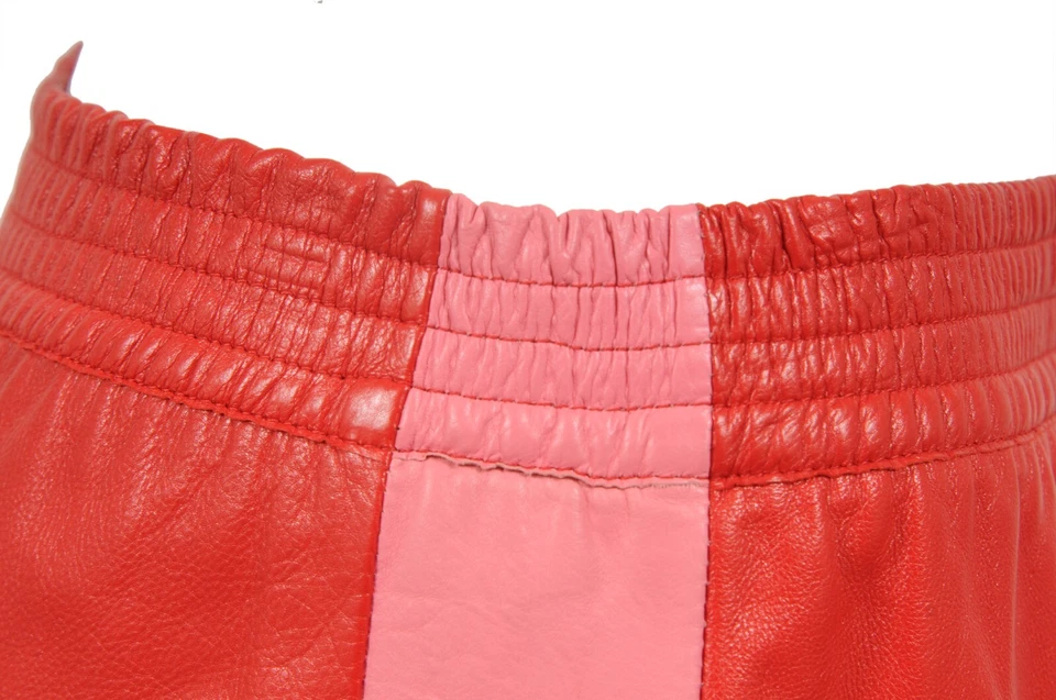 Gucci Women Midi Side Striped Pencil Skirt Size 40 Red Pink Leather Silk Lined - Image 3 of 4