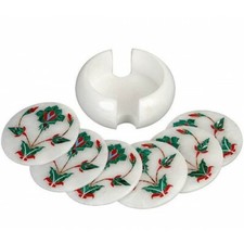 Marbre Coaster Demi-Précieuses Pierres Lapis Incrustation Travail Main Thé Set