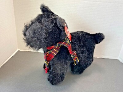 Russ Berrie SHADOW Black Plush Scottish Terrier Scottie Dog 12" Red plaid  scarf
