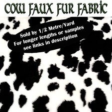 Black Fresian Cow Print Fluffy Faux Fur Fabric 150cm wide sold half metre/yard
