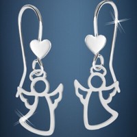 Herz Engel Ohrhaken Ohrringe 925 Sterling-Silber MäDchen Damen Schutzengel