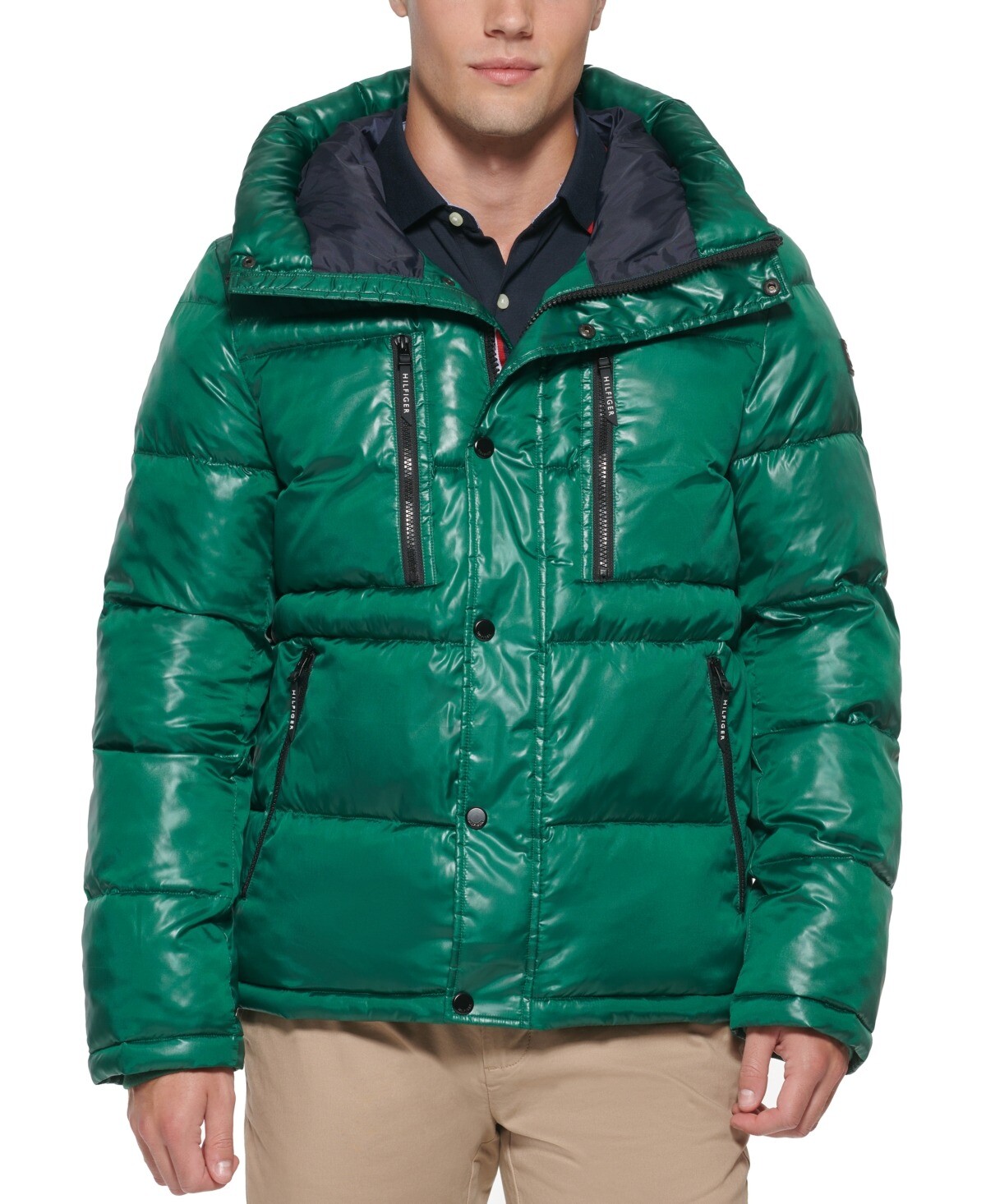 TOMMY HILFIGER Men's Nylon Quilted Hooded Puffer Jacket 2XL XXL Forest