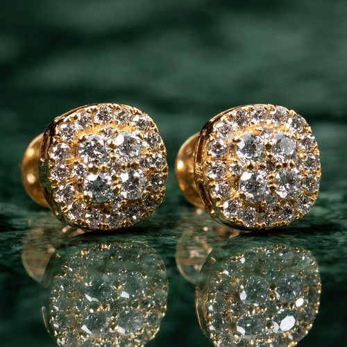 Pendientes pequeños de diamantes cultivados en laboratorio de 0,58 quilates en forma cuadrada de oro amarillo de 14 quilates VVS 0,58 quilates - Imagen 2 de 7
