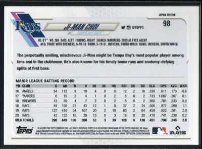 Ji-Man Choi 2021 Topps Japan #98 Tampa Bay Rays #2 | eBay