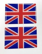 2 x UNION JACK FLAG STICKERS 70mm Red, White & Blue HIGH GLOSS DOMED GEL FINISH
