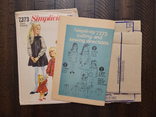 Vintage Simplicity Girls' Dress & Doll's Dress Pattern #7373 Size 8 CUT - Picture 3 of 4