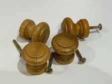 Image of 8 x SOLID OAK DOOR KNOBS / HANDLES - 33mm diameter with brass screw inserts