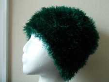 Hand knitted fuzzy, soft, and warm beanie/hat, forest green