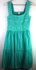 Kings Road Boho Crochet Smocked  Green Tiered  Maxi dress Size S