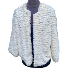 Kensie Women's Faux Fur White Shrug Open Front Jacket Sz Large Lined Long Sleeve