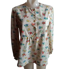 Womens Medium Vtg 70's Peasant Top Blouse Floral Button-Down Hippie Groovy Mom