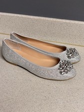 Jewel Badgley Mischka Cabella Silver Embellished Glitter Shoes Flats Sz 5.5 New