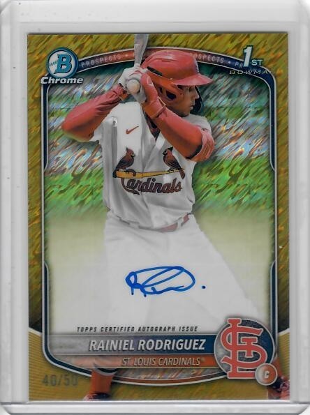 2025 Bowman Chrome Rainiel Rodriguez 1st Gold Shimmer Auto /50 SP Cardinals
