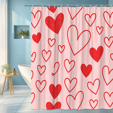 Cute Pink Red Heart Shower Curtain for Kids Bathroom Decor