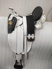 White Leather Australian Stock Horse Tack Saddle Size 15".