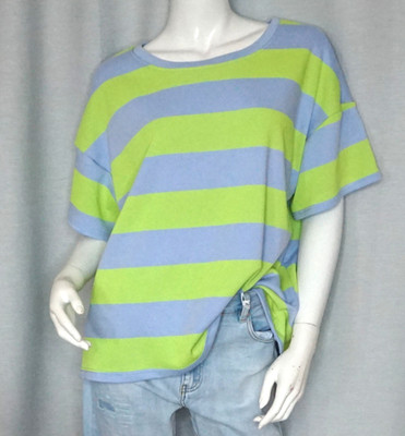 Blockstreifen Oversized Sweater T-Shirt  Denim Blau Lime Grün 36,38,40,42,44 Neu