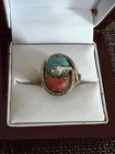 Vintage Native American Effie C Zuni Snake Ring Sterling Silver Turquoise Coral
