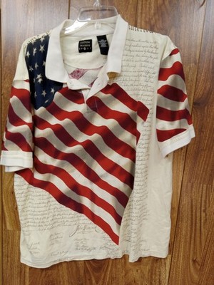 Cotton Traders Shirt Men s XLG Short Sleeve Flag USA US Constitution Polo