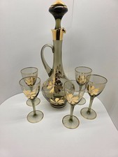 Zestaw karafek dymnych brąz szary ze złotymi akcentami korek z 5 szklankami serdialnymi