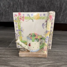 Garden Watering Can Notepad & Pen Holder Set Butterfly, Flowers, Ladybug- Resin 